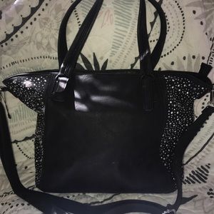 Charcoal grey purse with bejeweled panels